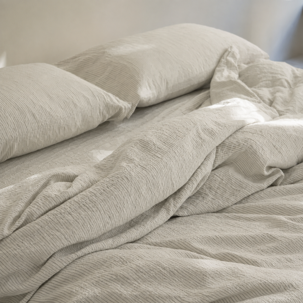 Clara - French Linen Bedding Set in Pinstripes