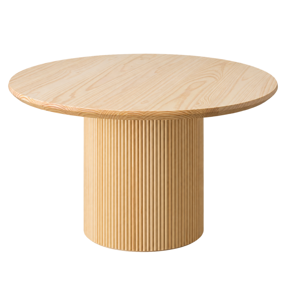 pine wood minimalist mid century modern round dining table - solo