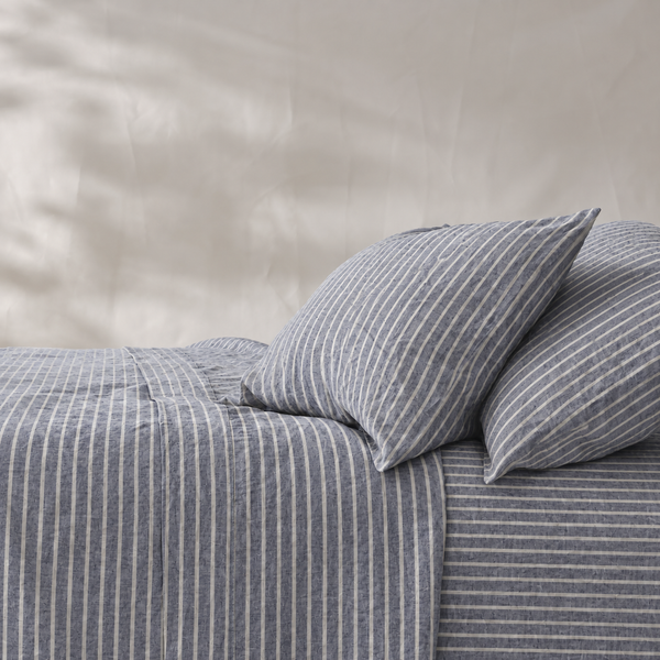 Clara - French LinenBedding Set in Midnight stripe