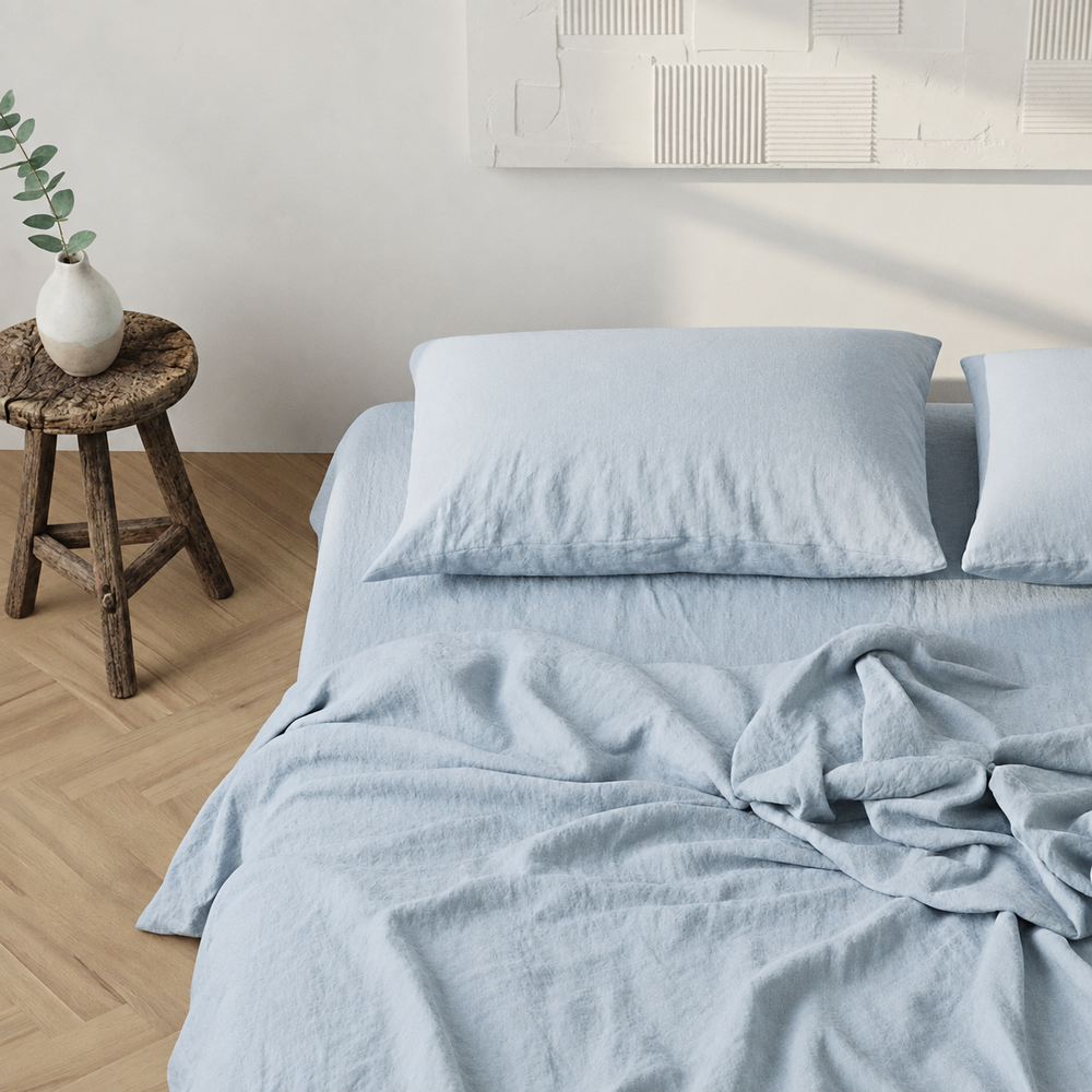 Clara - French Linen Bedding Set in Blue