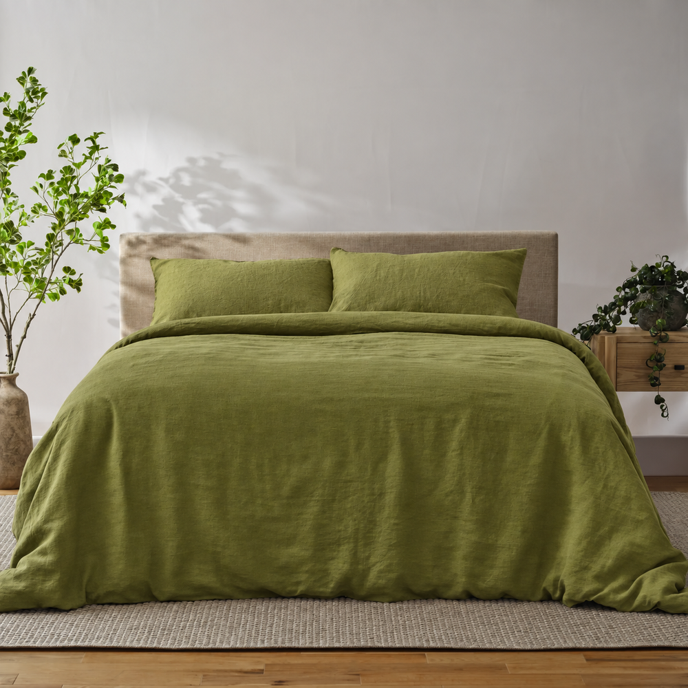 Clara - French Linen Bedding Set in Avocado Green