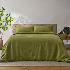 Clara - French Linen Bedding Set in Avocado Green