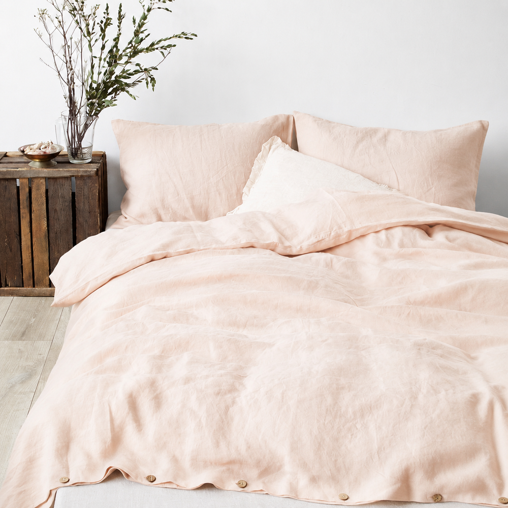 Clara - French Linen Bedding Set in Blush