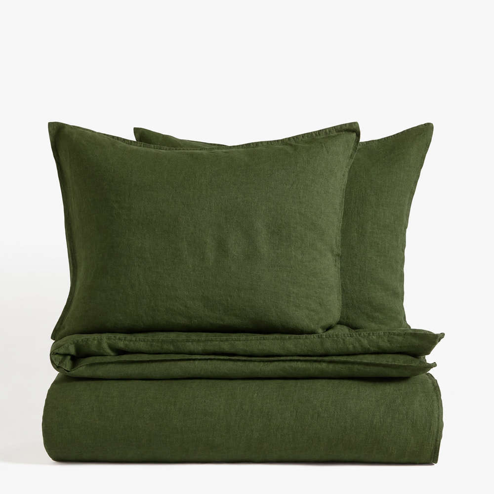 Clara - French Linen Bedding Set in Pine Green