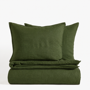 Clara - French Linen Bedding Set in Pine Green
