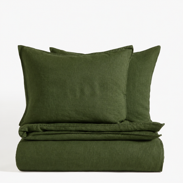 Clara - French Linen Bedding Set in Pine Green