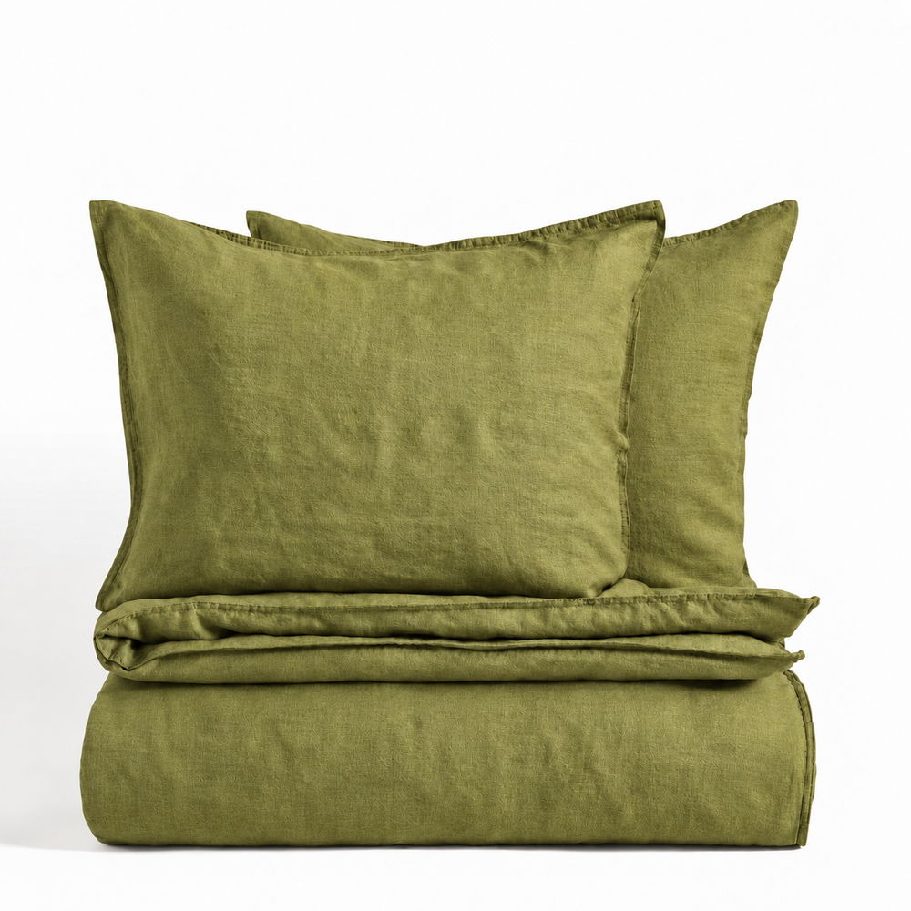 Clara - French Linen Bedding Set in Avocado Green