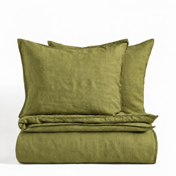 Clara - French Linen Bedding Set in Avocado Green