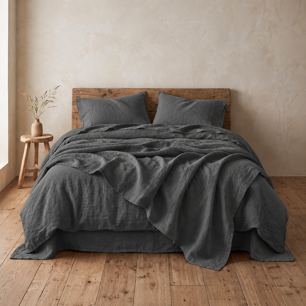 Clara - French Linen Bedding Set in Charcoal Grey