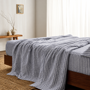 Clara - French LinenBedding Set in Midnight stripe
