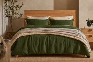 Clara - French Linen Bedding Set in Pine Green