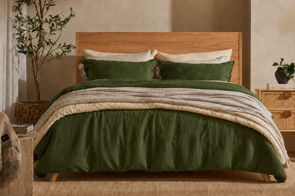 Clara - French Linen Bedding Set in Pine Green