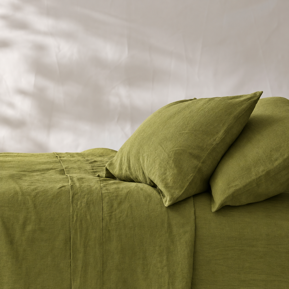 Clara - French Linen Bedding Set in Avocado Green