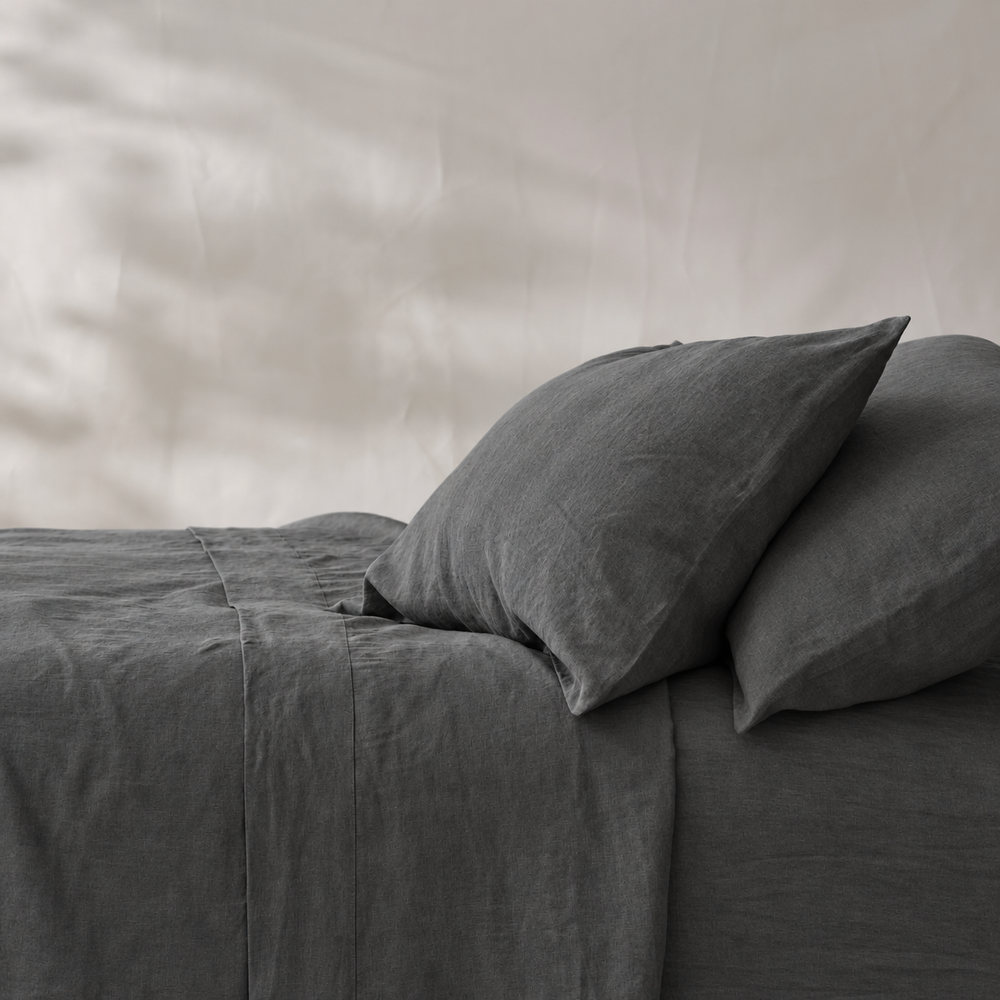 Clara - French Linen Bedding Set in Charcoal Grey