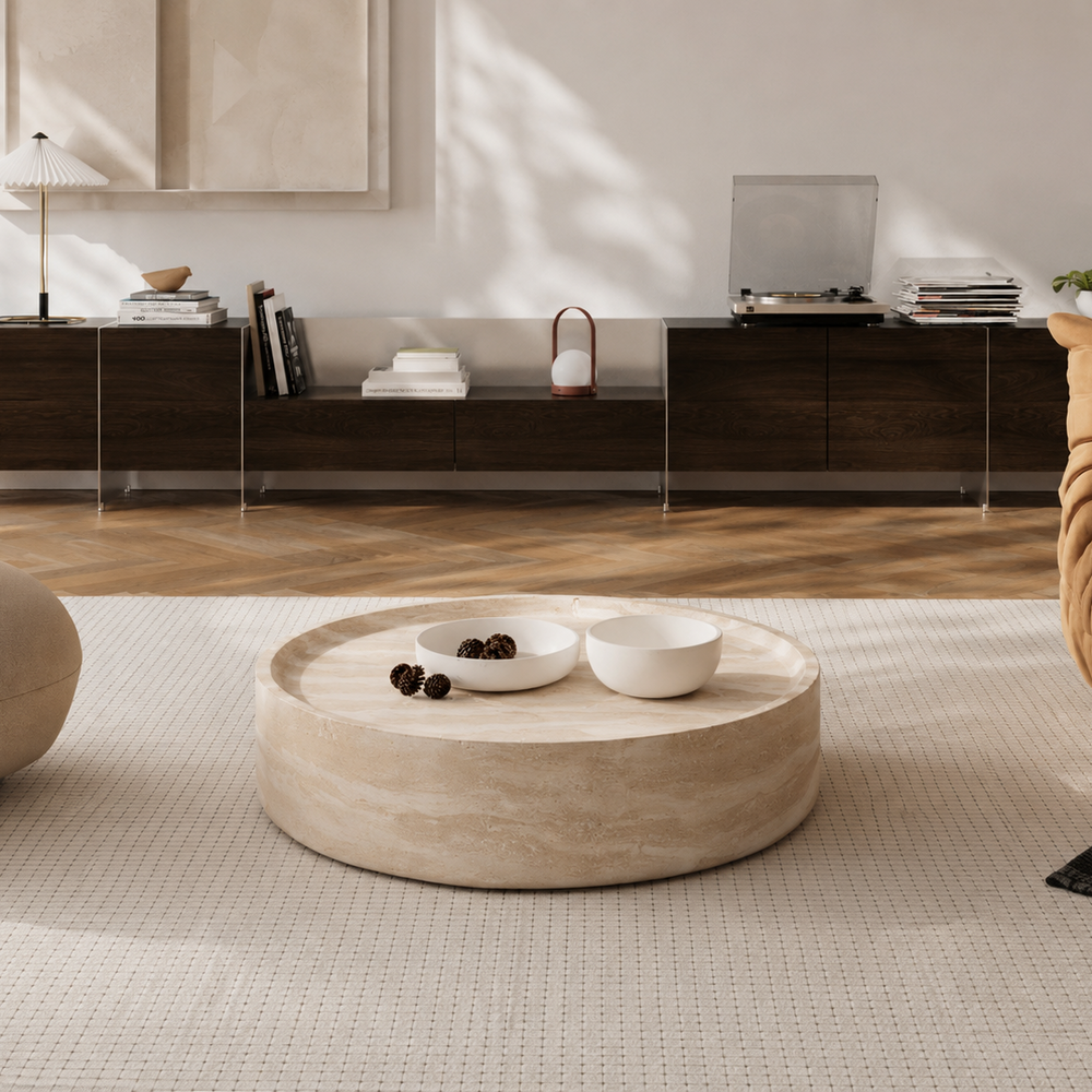 Arlo - Round Cream Marble Coffee Table