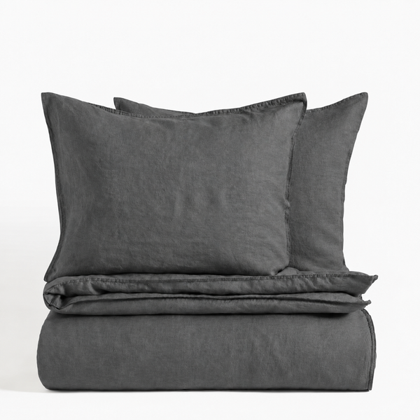 Clara - French Linen Bedding Set in Charcoal Grey
