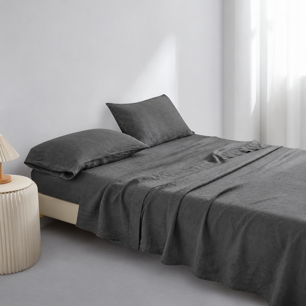 Clara - French Linen Bedding Set in Charcoal Grey
