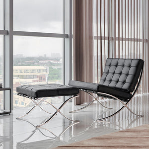 Mies - Barcelona-Style Leather Lounge Chair with Ottoman