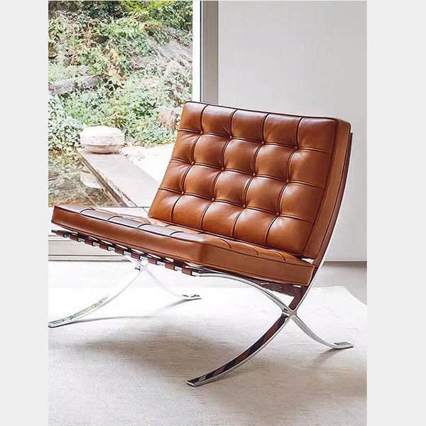 Mies - Barcelona-Style Leather Lounge Chair with Ottoman
