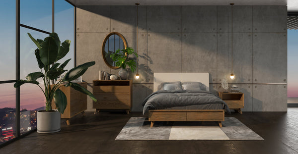 Mattia - Leather White Oak Bed
