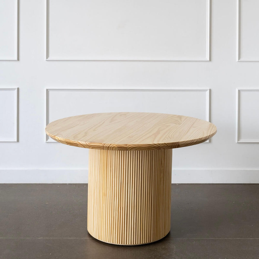 pine wood minimalist mid century modern round dining table - solo