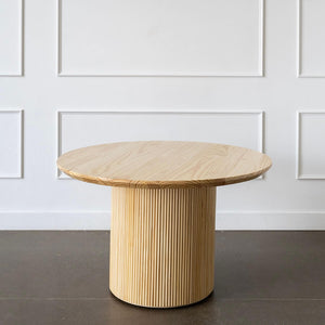 pine wood minimalist mid century modern round dining table - solo