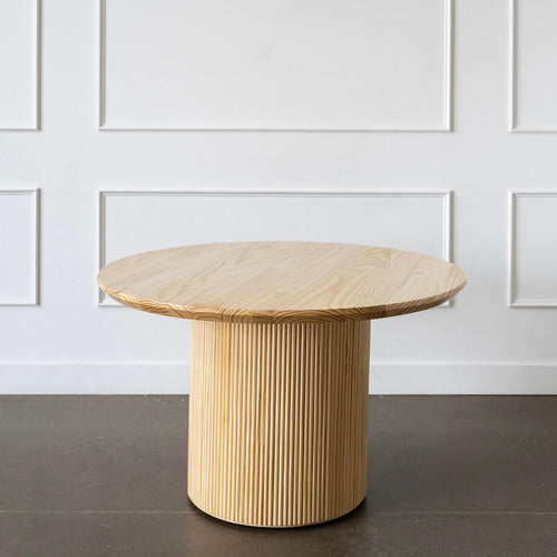 pine wood minimalist mid century modern round dining table - solo