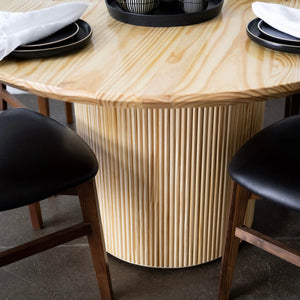 pine wood minimalist mid century modern round dining table - leg design