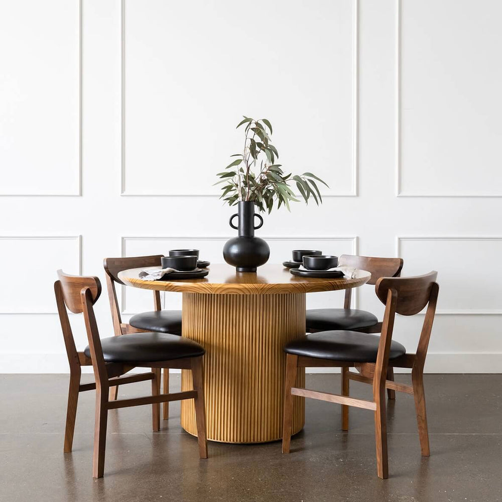 pine wood minimalist mid century modern round dining table - solo