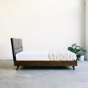 Mim Concept  best Modern furniture stores in Toronto, Ottawa and Mississauga to sell modern contemporary bedroom furniture and condo furniture. Italian leather headboard bed Low profile platform storage bed solid walnut wood