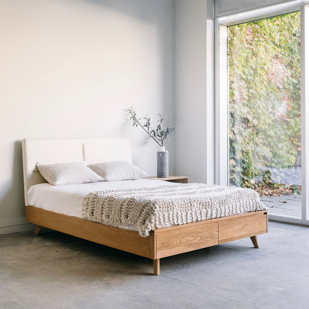 Mim Concept best Modern furniture stores in Toronto, Ottawa and Mississauga to sell modern contemporary bedroom furniture and condo furniture. Italian leather headboard bed Low profile platform storage bed solid oak wood modern organic  Edit alt text