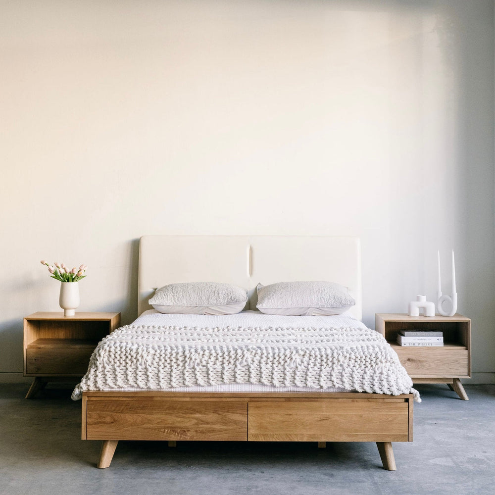 Mim Concept best Modern furniture stores in Toronto, Ottawa and Mississauga to sell modern contemporary bedroom furniture and condo furniture. Italian leather headboard bed Low profile platform storage bed solid oak wood modern organic  Edit alt text