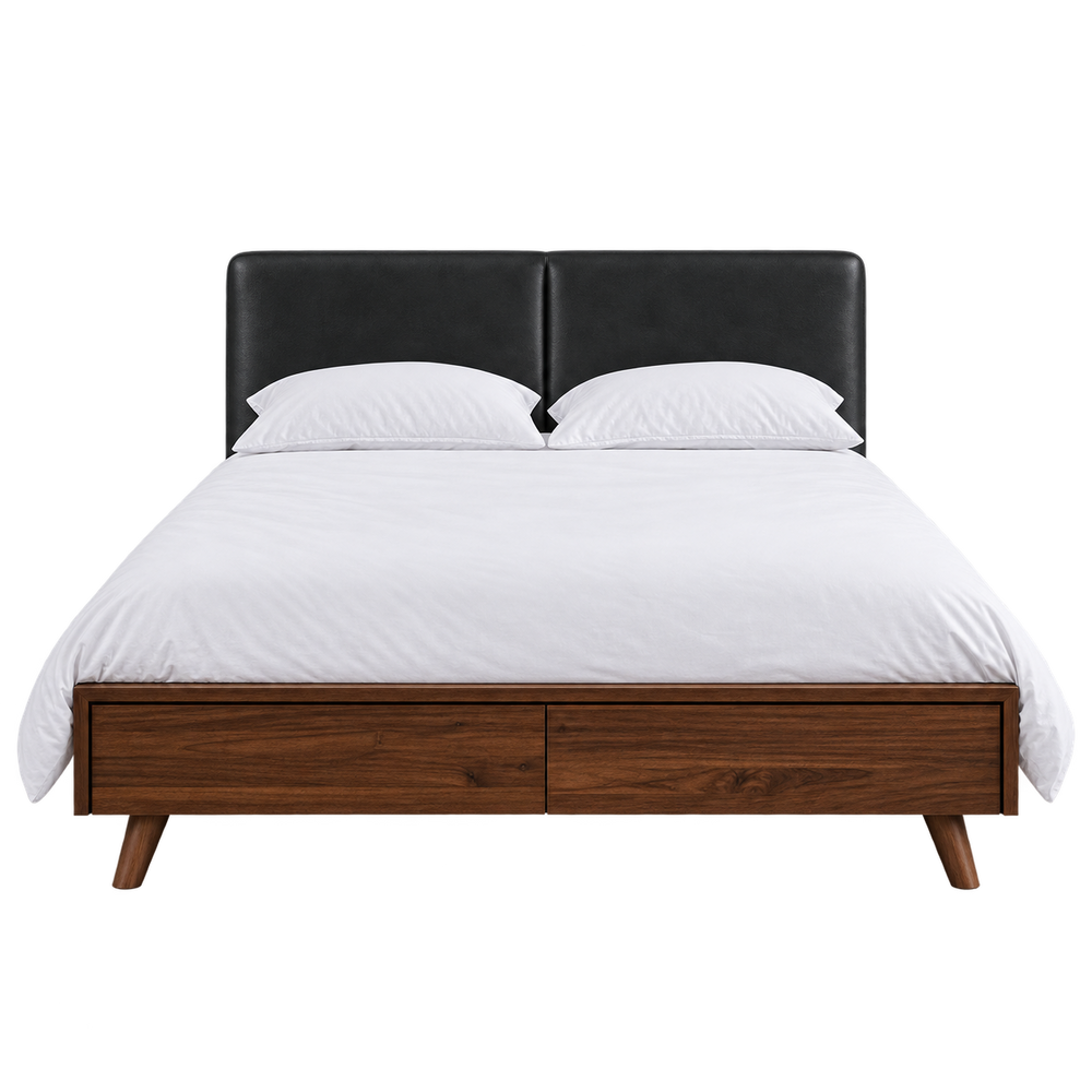 Mim Concept best Modern furniture stores in Toronto, Ottawa and Mississauga to sell modern contemporary bedroom furniture and condo furniture. Italian leather headboard bed Low profile platform storage bed solid walnut wood