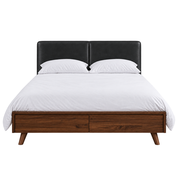 Salvatore - Leather Walnut Storage Bed