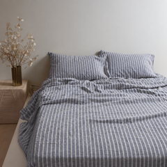Clara - French LinenBedding Set in Midnight stripe