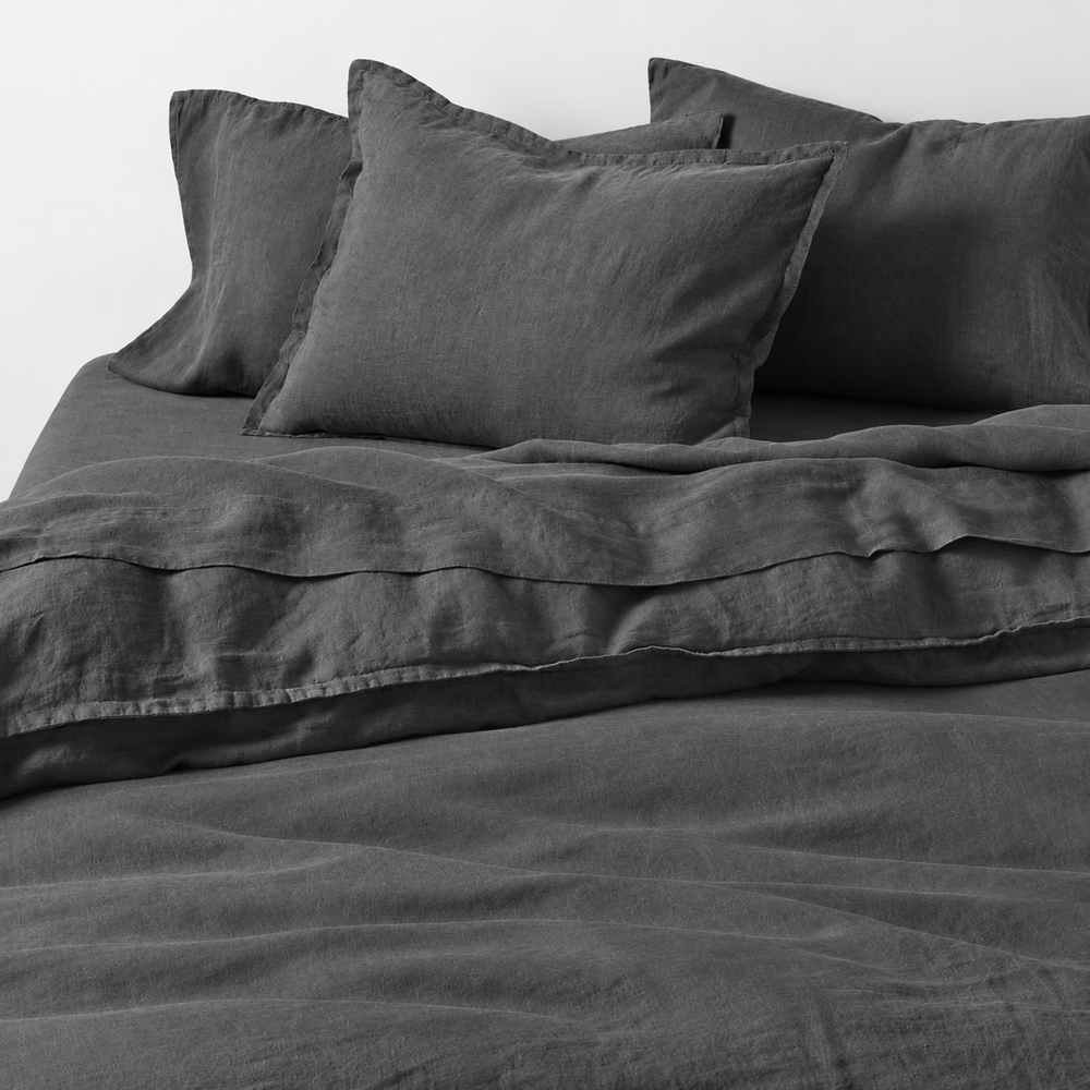 Clara - French Linen Bedding Set in Charcoal Grey