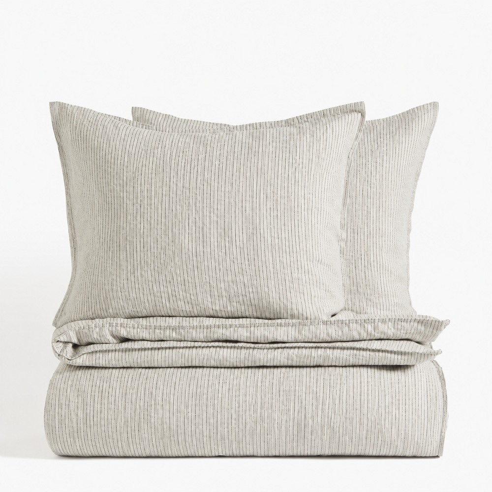 Clara - French Linen Bedding Set in Pinstripes