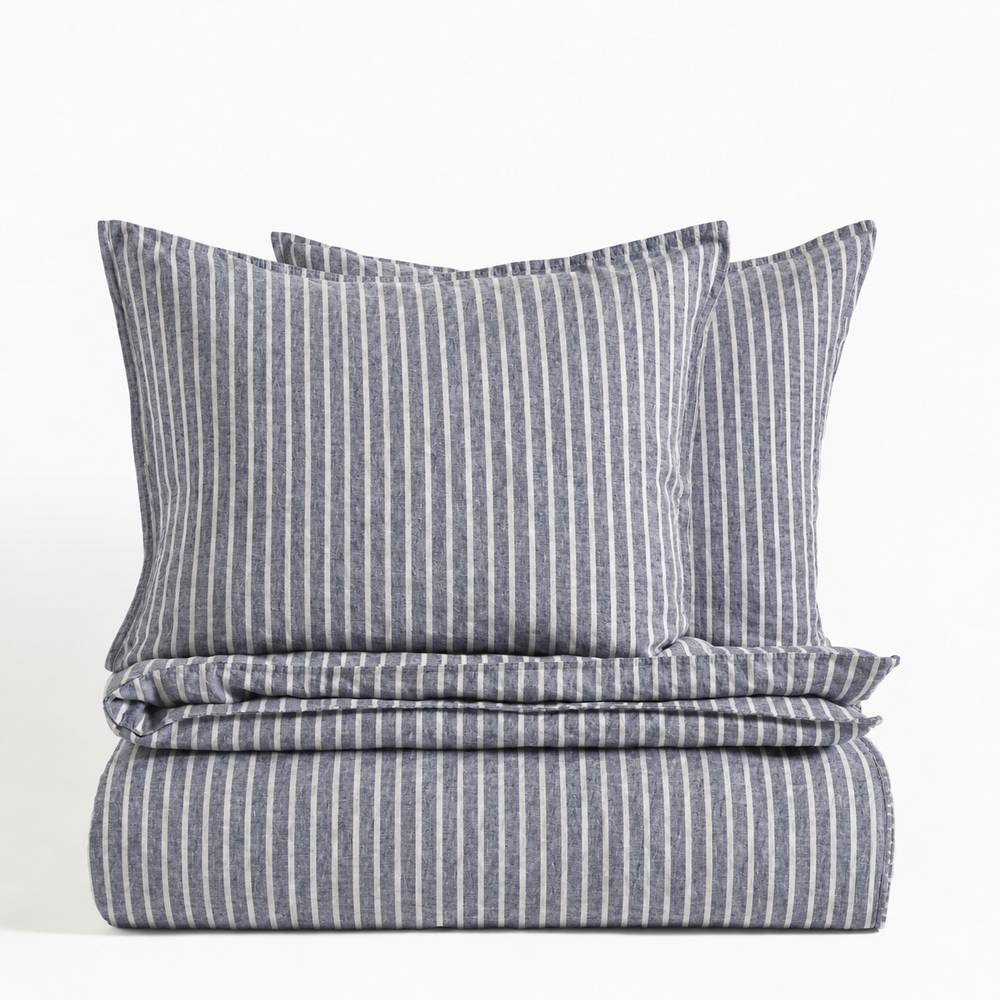 Clara - French LinenBedding Set in Midnight stripe
