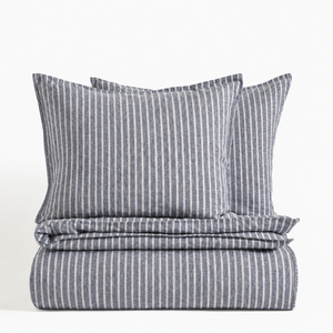 Clara - French LinenBedding Set in Midnight stripe