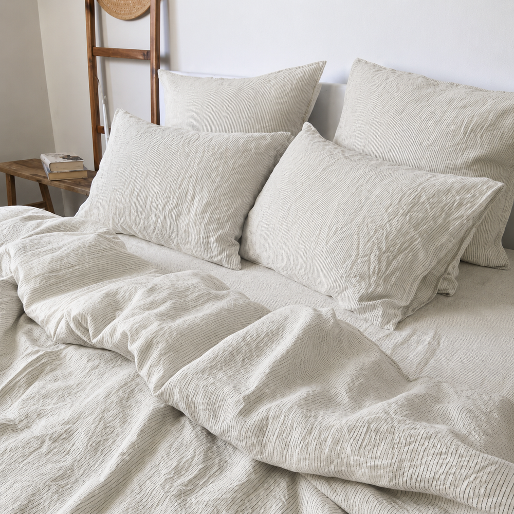 Clara - French Linen Bedding Set in Pinstripes