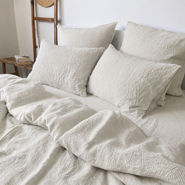 Clara - French Linen Bedding Set in Pinstripes