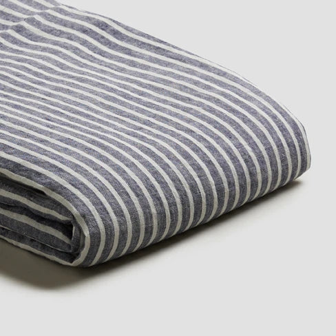 Clara - French LinenBedding Set in Midnight stripe